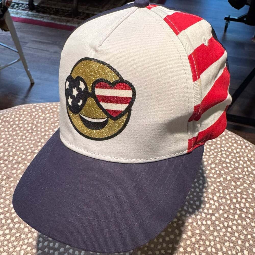 Justice Place Girls Patriotic Emoji Snapback Hat USA Flag Glitter L/XL